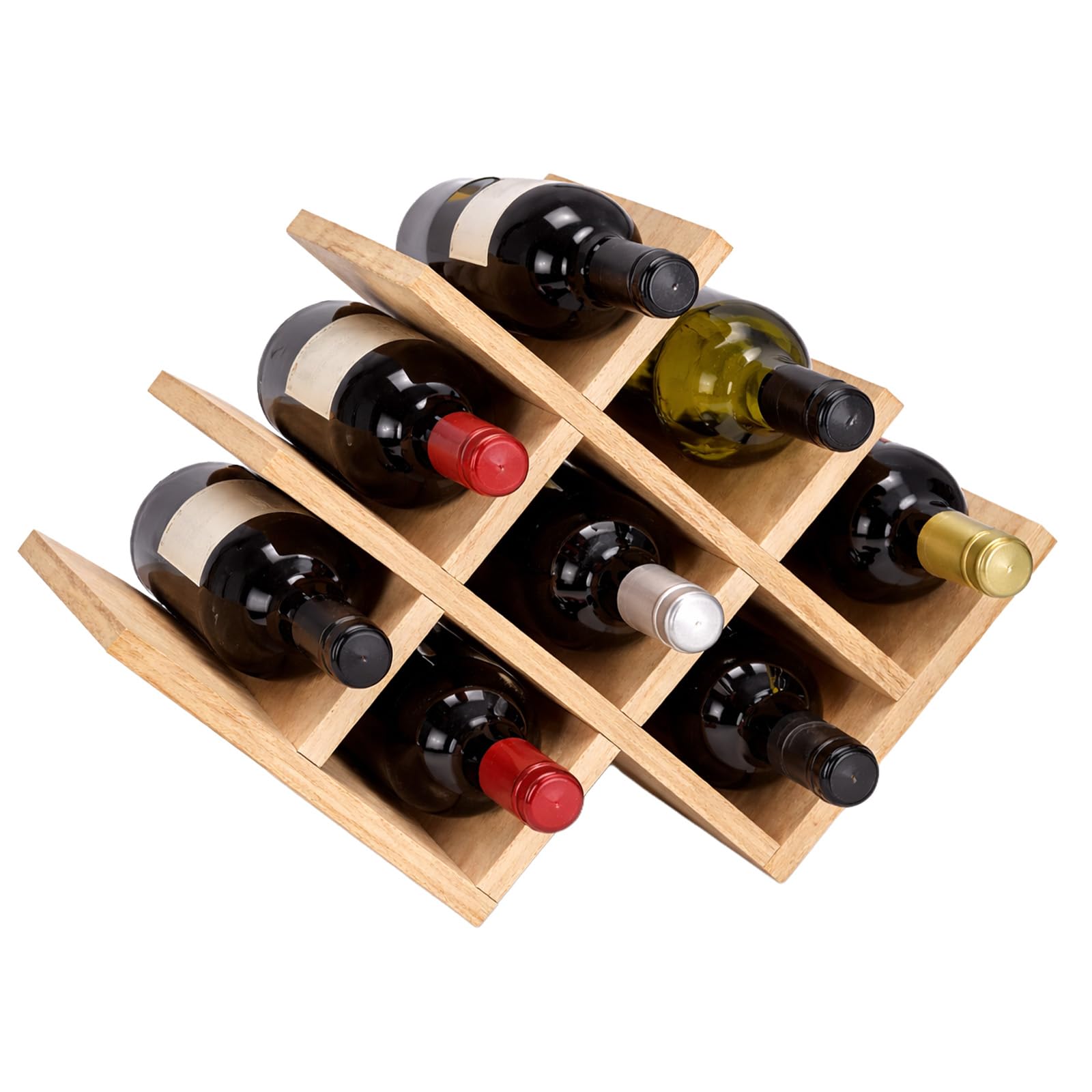 M.J COMFY-LIFE Bamboo Wine Rack for 8 Bottles - Free Standing Countertop Wooden Wine Bottle Holder Organizer - Shelf for Kitchen, Bar, Cabinet - 3-Tier Natural Bamboo Display Stand (Natural)