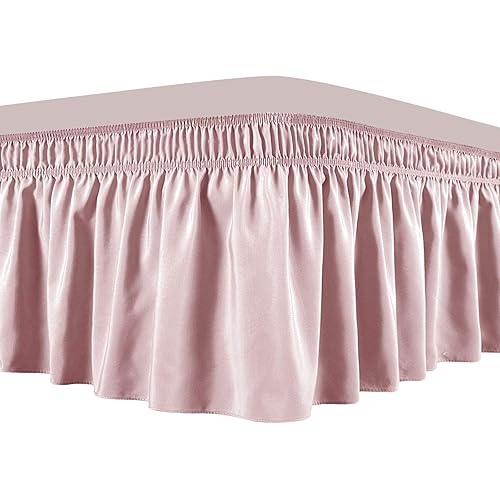 OBYTEX Bedskirt Wrap Around Bed Skirts, Cotton Bedskirt Elastic Dust Ruffle Silky Soft & Wrinkle Free Classic Stylish Look in Your Bedroom(Pink, Full-18'' Drop)