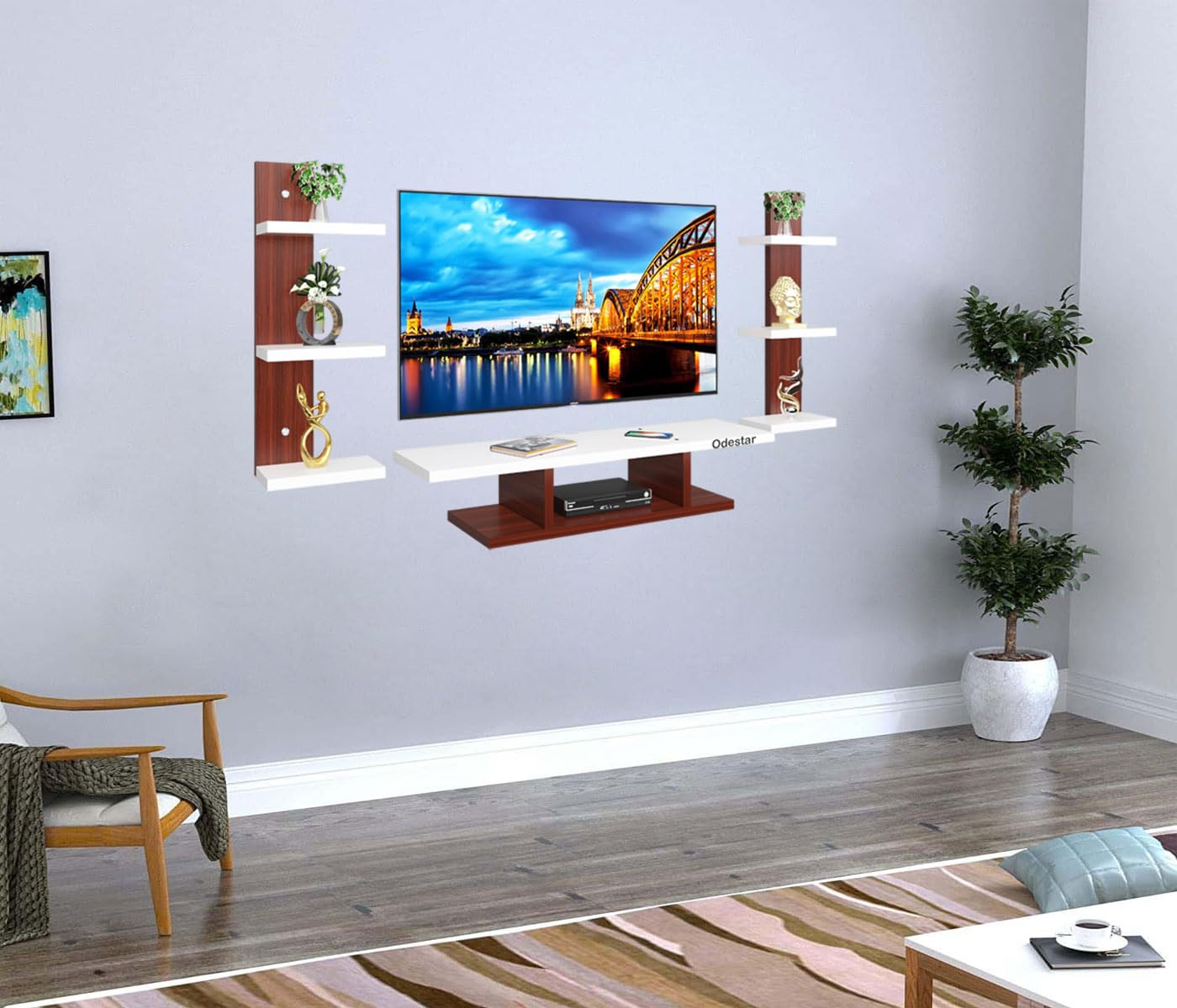 Odestar DEX Engineered Wood TV Entertainment Unit Set Top Box Stand | TV Cabinet for Living Room with Wall Shelf Display Rack, Wall Mounted TV Unit – Ideal for Upto Size 32inch tv
