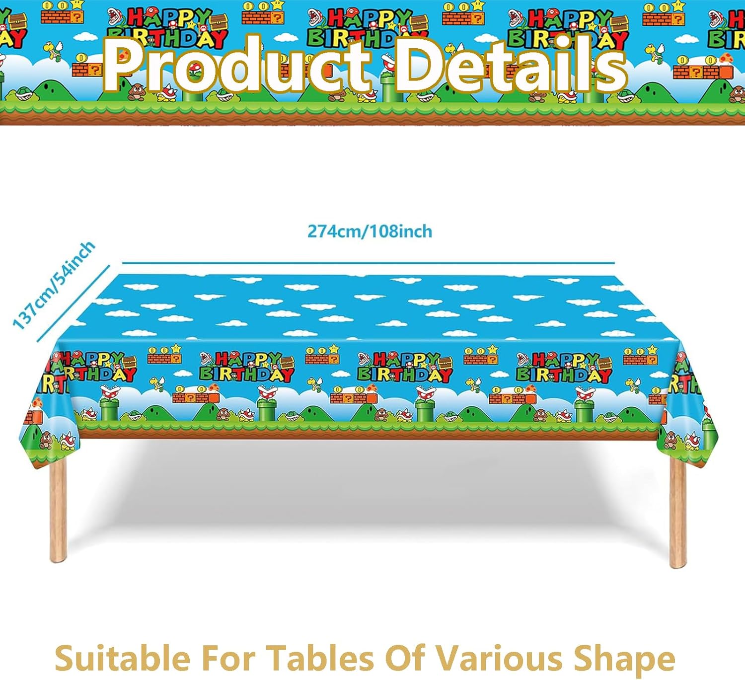 3PCS Super Brothers Video Games Tablecloth Party Decorations Table Cloths 54"x108" Disposable Plastic Birthday Table Cover for Kids Super Bros Cartoon Baby Shower Party Supplies Tablecover