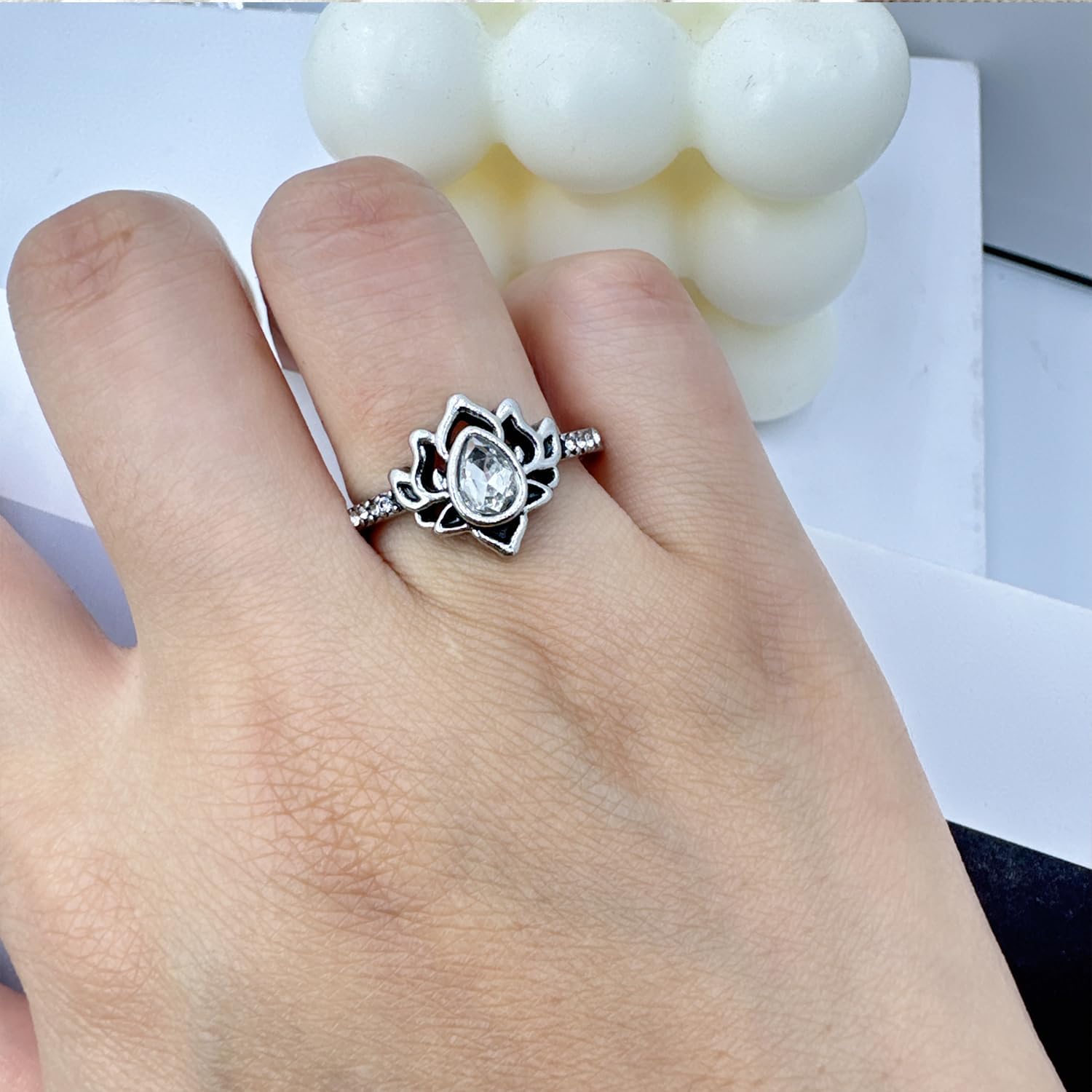 Lotus Ring for Women - Zircon Inlaid Flower Promise Ring - My Trauma Inspirational Statement Floral Jewelry Gift image 2