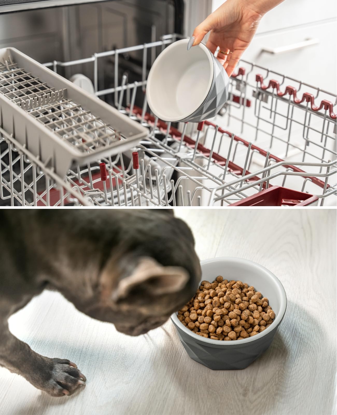 lionto Futternapf aus Keramik mit rutschfestem Silkonboden, 550 ml, Hundenapf aus robustem & geruchsneutralem Material, leicht zu reinigen, ergonomisches Design, Wassernapf für Hunde&Katzen, grau