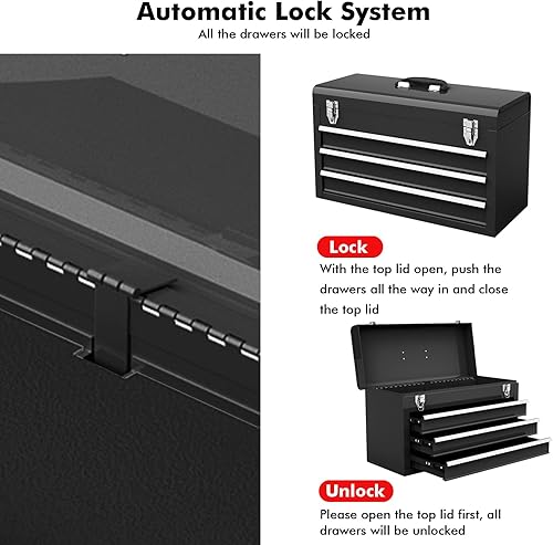 Miniatura 3 de Goplus Caja de herramientas con 3 cajones, organizador portátil de 4 niveles de 20.5 pulgadas con bandeja de herramientas superior, bloqueo