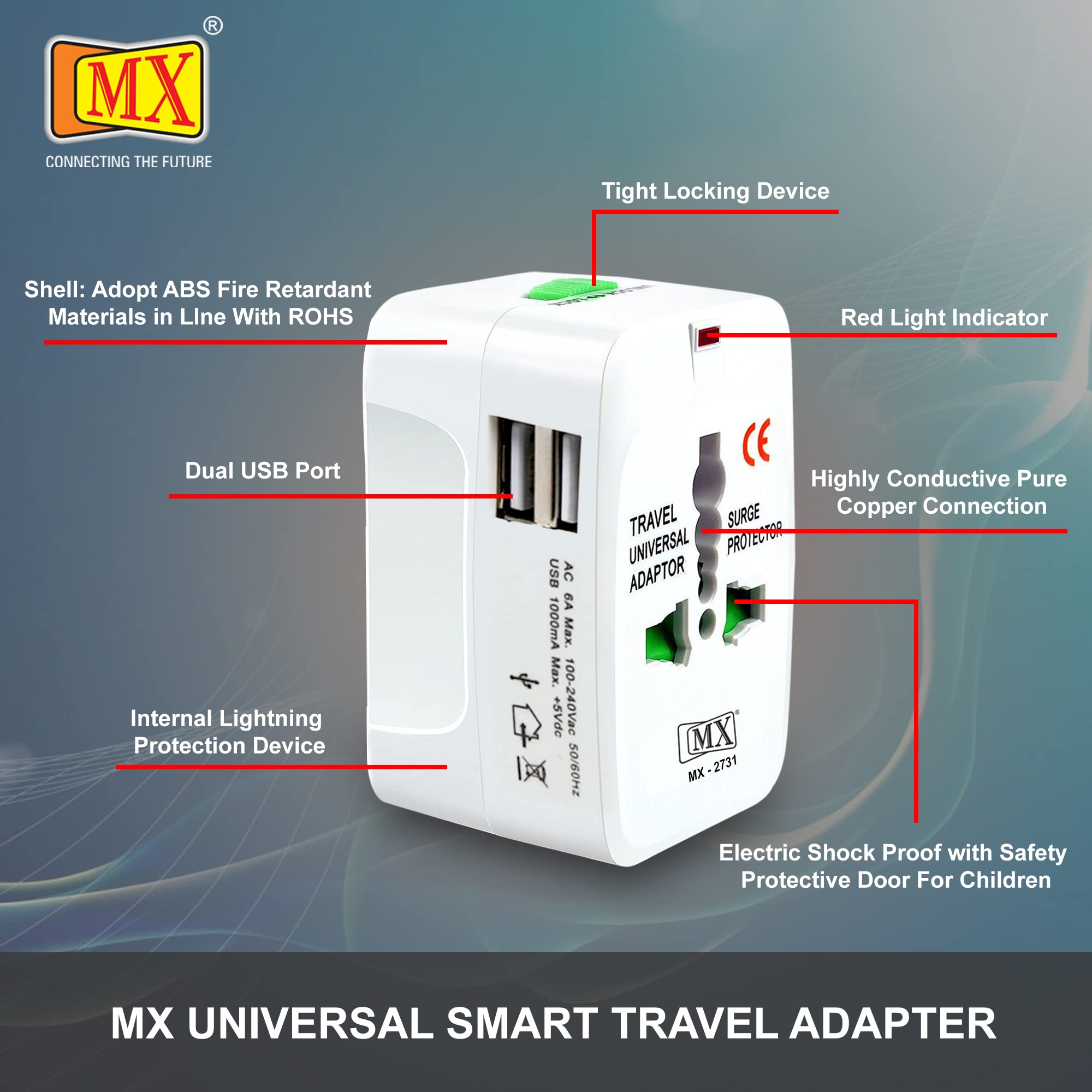 MX Universal Travel Adapter with USB Port All in one International Travel Adapter 150 Countries with LED Universal Socket Compatible in UK Europe USA China Japan & Thailand International Adapter — Amazon image 2