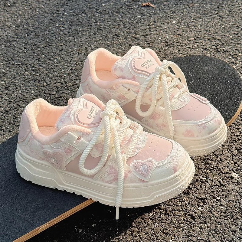 Geerta Cute Shoes Y2K の Girls Love Heart Chunky Cookie Sneaker Pretty Pastel Aesthetic Platform Thick Sole Japanese Kawaii Retro Vintage White Doll Shoes for Women Casual School Summer3