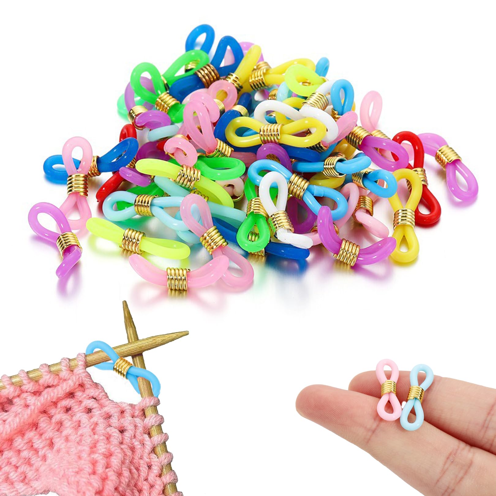 Jrteay Colour Mixing 40Pcs Knitting Needle Stoppers, Silicone Stitch Markers, Non-Slip Knitting, Mixed Color With Gold Ring, Prevent Slipping Off Knittings And Crochet Accessories