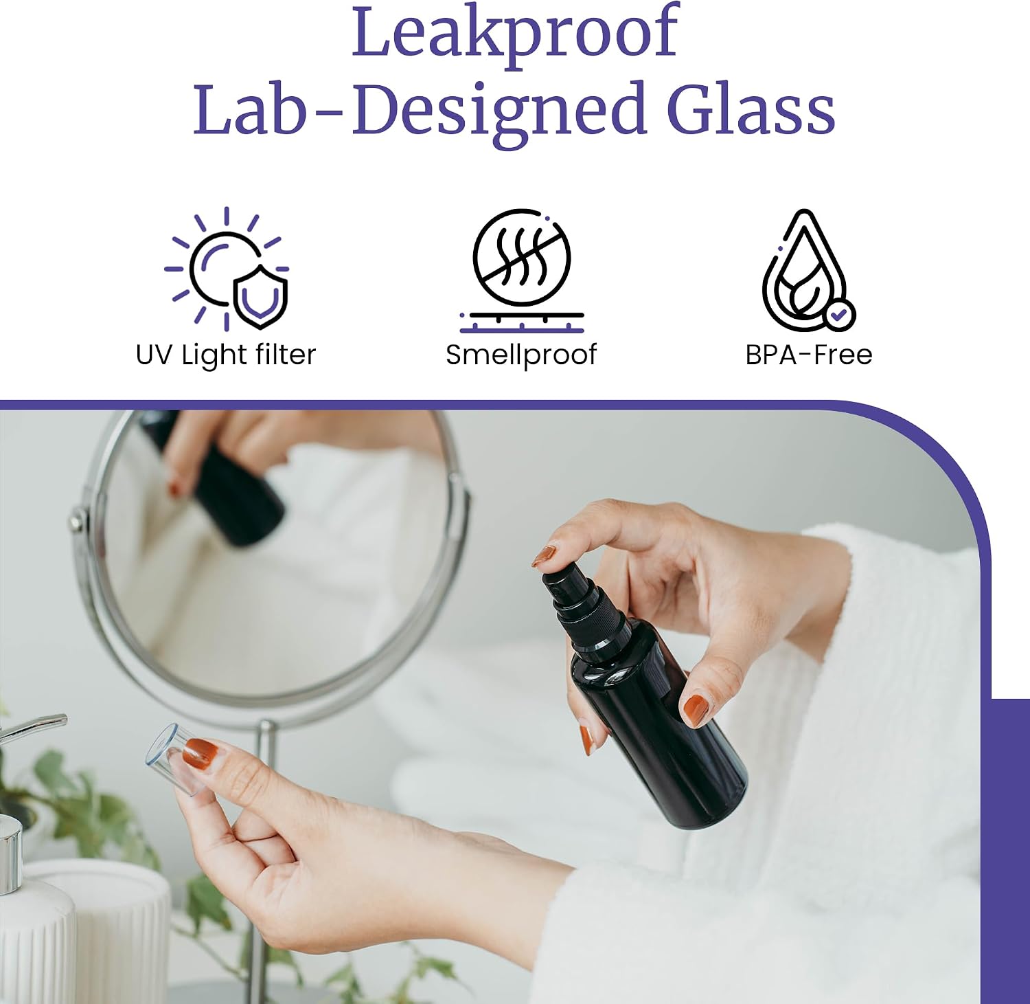 Infinity Jars 50 Ml (1.7 fl oz) Black Ultraviolet Glass Fine Mist Spray Bottle Cleaning Products Refillable Containers Homemade Perfume Blends Room, Sprays Bath Beauty Hair, Screw Top Bottles 3-Pack