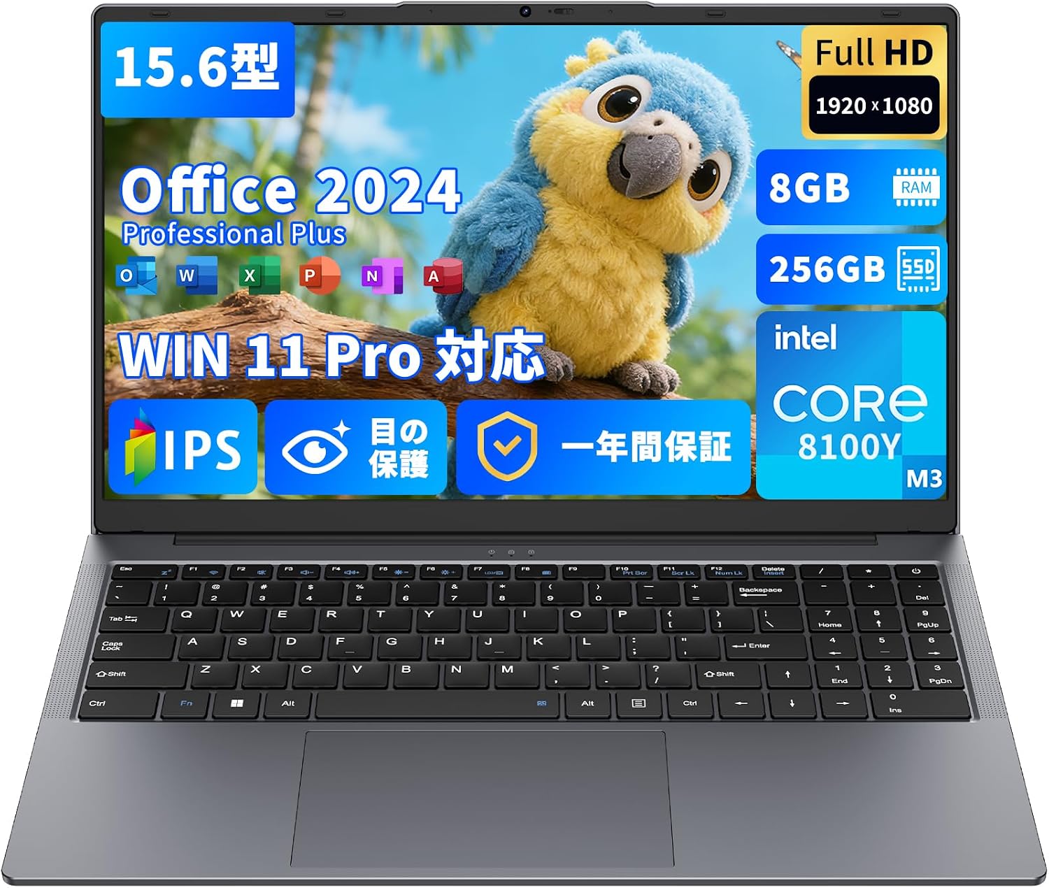 Tiger Laptop with Office 2024 - 15.6-inch Core m3-8100Y up to 3.4GHz, 16GB RAM, 512GB SSD, 1.6kg, Slim, Lightweight, FHD 1920×1080, English Keyboard, Numeric Keypad, WiFi5, BT5, Webcam, USB3.0, HDMI, Ideal for Remote Work and Students, Gray view 10