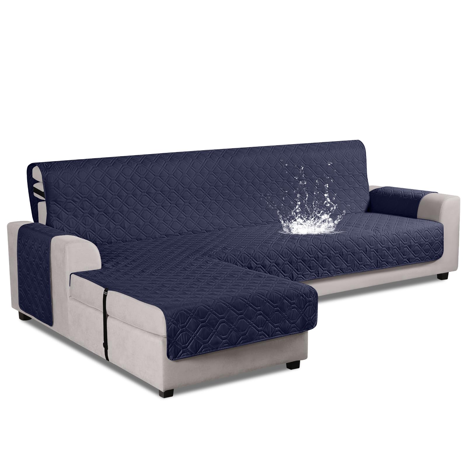 VANSOFY Upgraded Sectional Couch Covers 100% Waterproof L Shaped Sofa Slipcover Reversible Chaise Lounge Cover for Sectional Sofa Furniture Protector Cover for Pets Dog Cat(Large, Dark Blue)