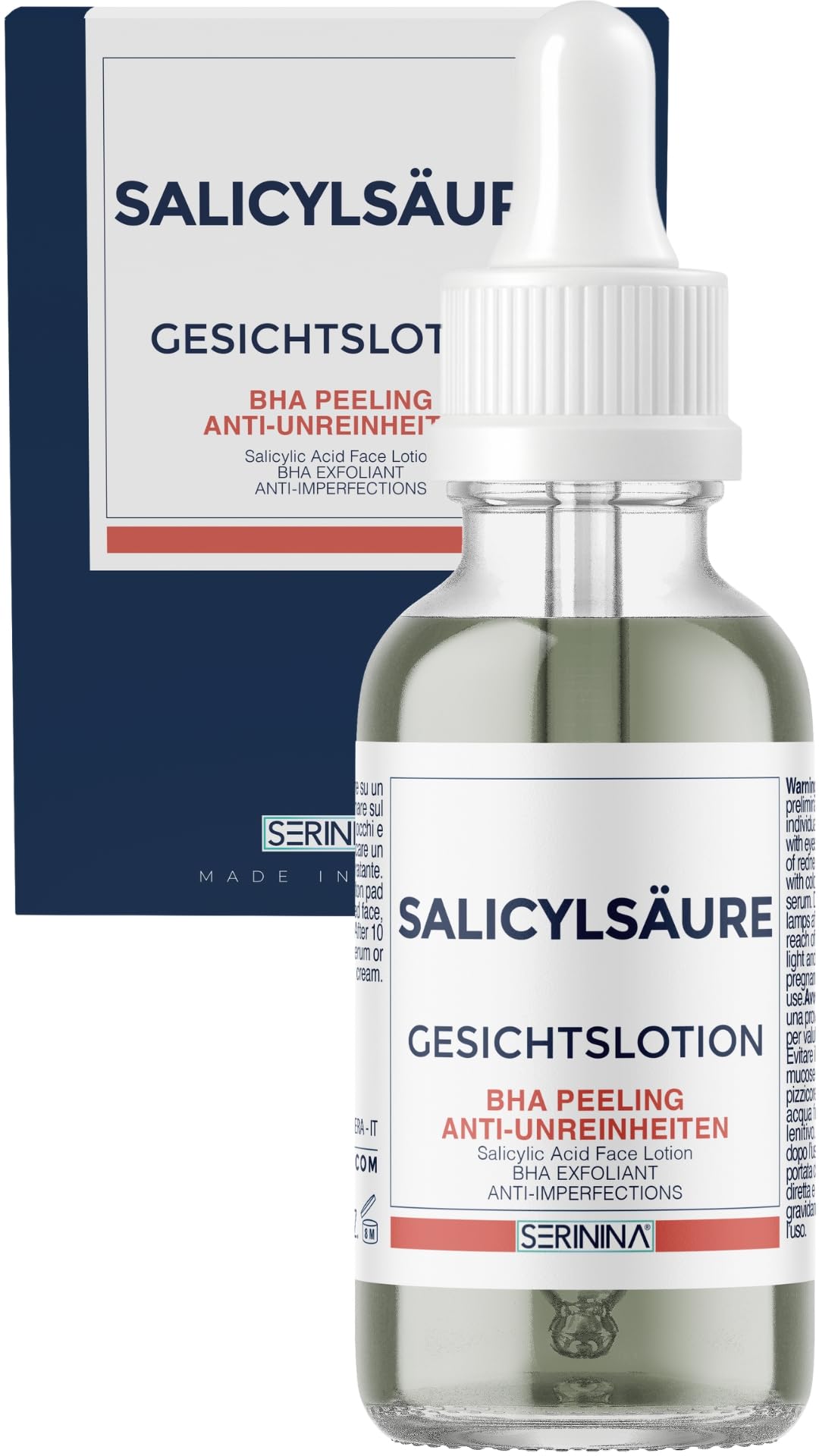 SERININA Salicylsäure Gesicht – Salicylic Acid Peeling – BHA Exfoliierendes Gesichtsserum gegen Unreinheiten, Mitesser und erweiterte Poren – Gesichtslotion
