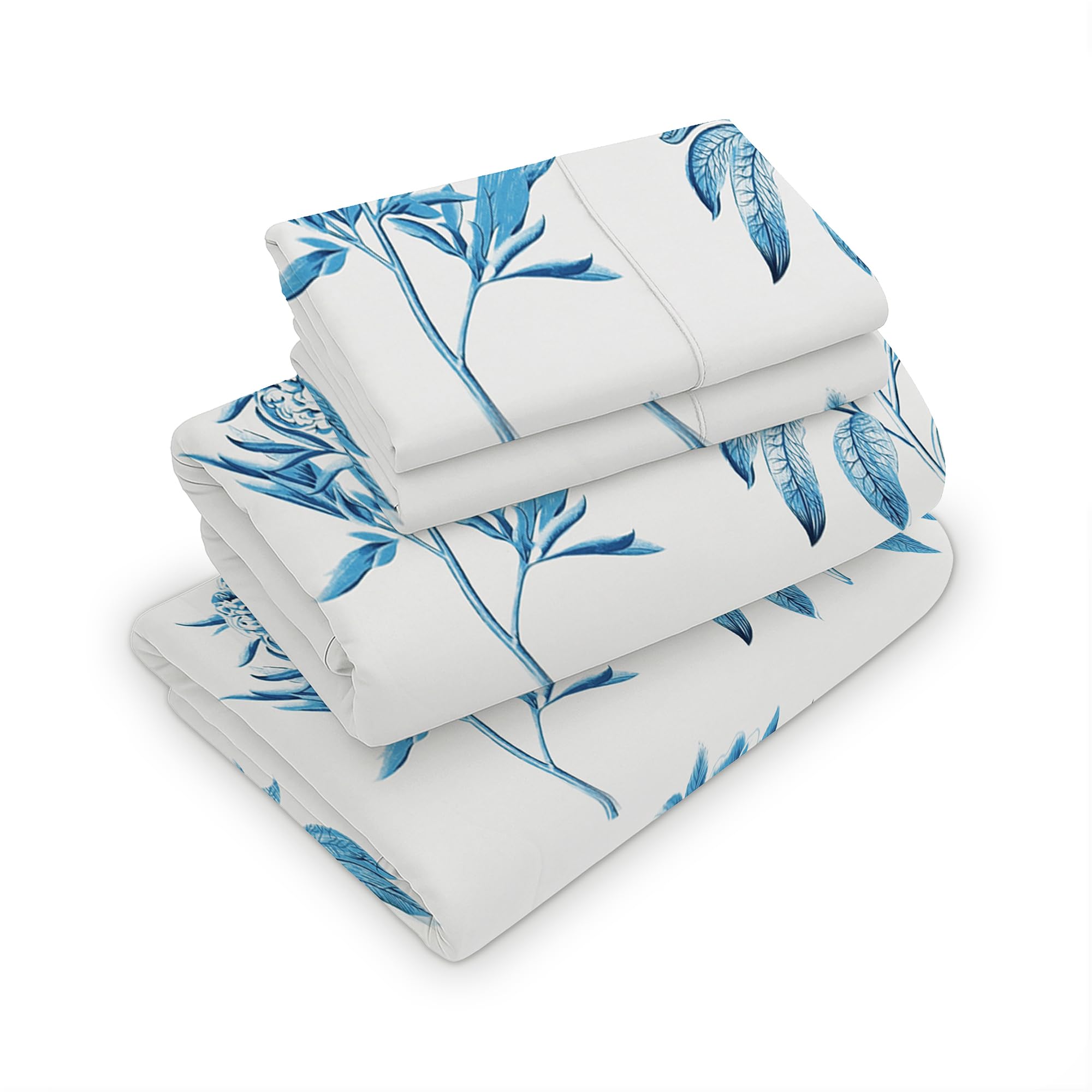 RAYBedding Double Bed Sheet Set Floral – 100% Egyptian Cotton 400 Thread Count | 4 Piece Luxury Hotel Quality Bedding | Soft & Breathable Fitted, Flat Sheet & 2 Pillowcases