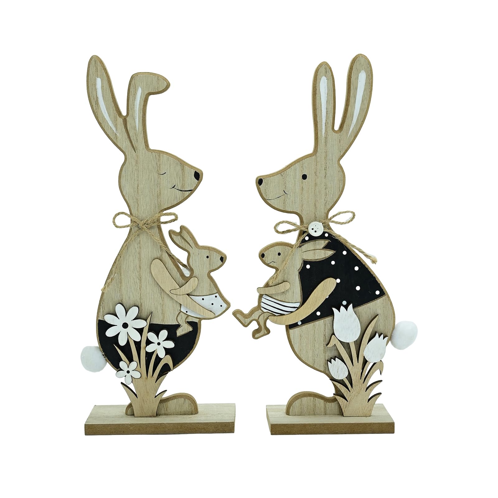 Kalttoy Bunnies Wood Decor Easter Tabletop Ornaments Easter Bunnies Centerpieces for Farmhouse Kitchen Dining Room Gifts Wood Tabletop Ornaments