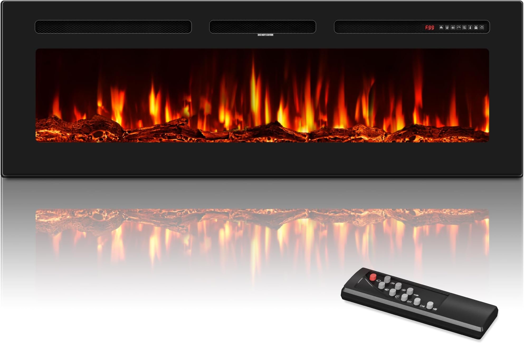 60 Inches Electric Fireplace Inserts, Ultra-Thin Fire Place Heater, Floating Wall Faux Fireplace Electric with Higher Temperatures & Lower Noise, Aesthetic Design & Realistic Flames, 750/1500W
