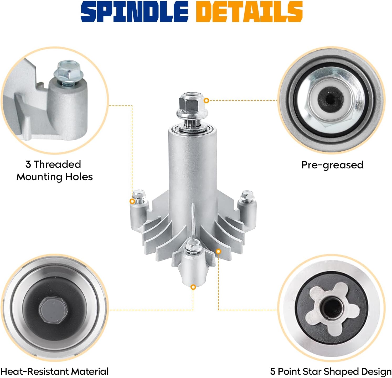 130794 Spindle for 532130794 128285 for Craftsman LT1000 LT2000 LT3000 DYT4000 DLT3000 LTX1000 Husqvarna YTH1842 YTH1542XP LT130 YT150 YT160 YTH150 36" 38" 42" Deck (2 Pack)