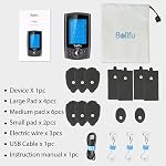 Belifu Dual Channel TENS EMS Unité avec 12 Pads, 24 Modes Stimulateur musculaire, masseur musculaire électronique pour la thérapie de soulagement de la douleur, attaches de câbles, sac de rangement à cordons de draw-proof