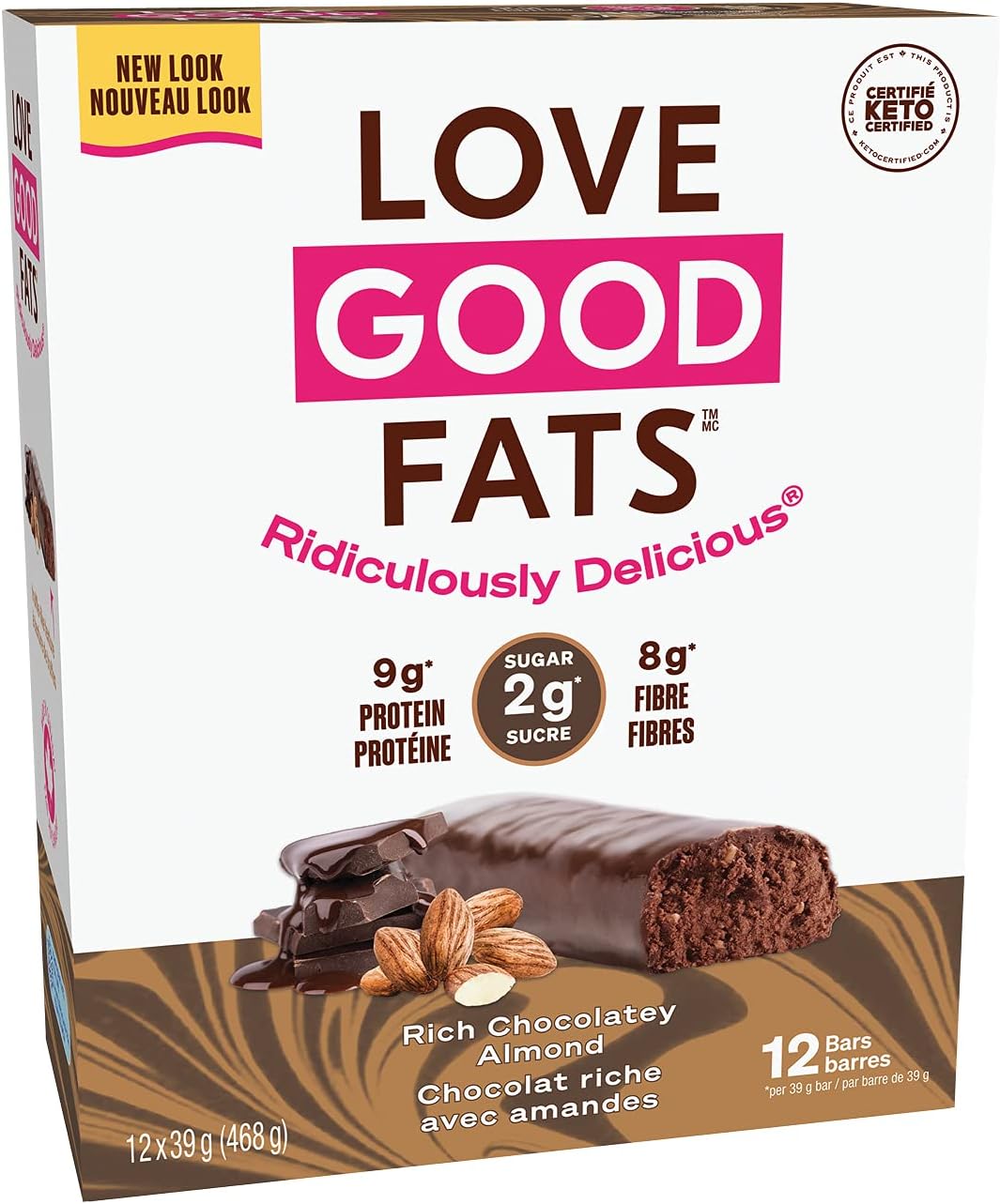 LOVE GOOD FATS Chocolate Almond Snack Bar 12CT, 39 GR