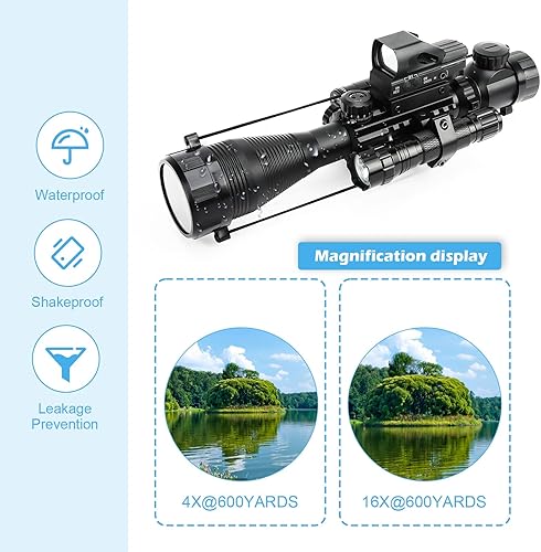 Miniatura 4 de 4-1216x50EG Combo de alcance de rifle doble iluminado rojoverde con láser verderojo 4 modelos retícula holográfica punto rojo para montaje en riel