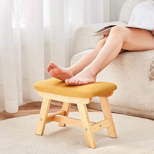Miniatura 2 de Ablon Taburete otomano de 16 pulgadas, taburete pequeño de tela de terciopelo con asiento acolchado, taburete de madera de 1 escalón para cama alta,