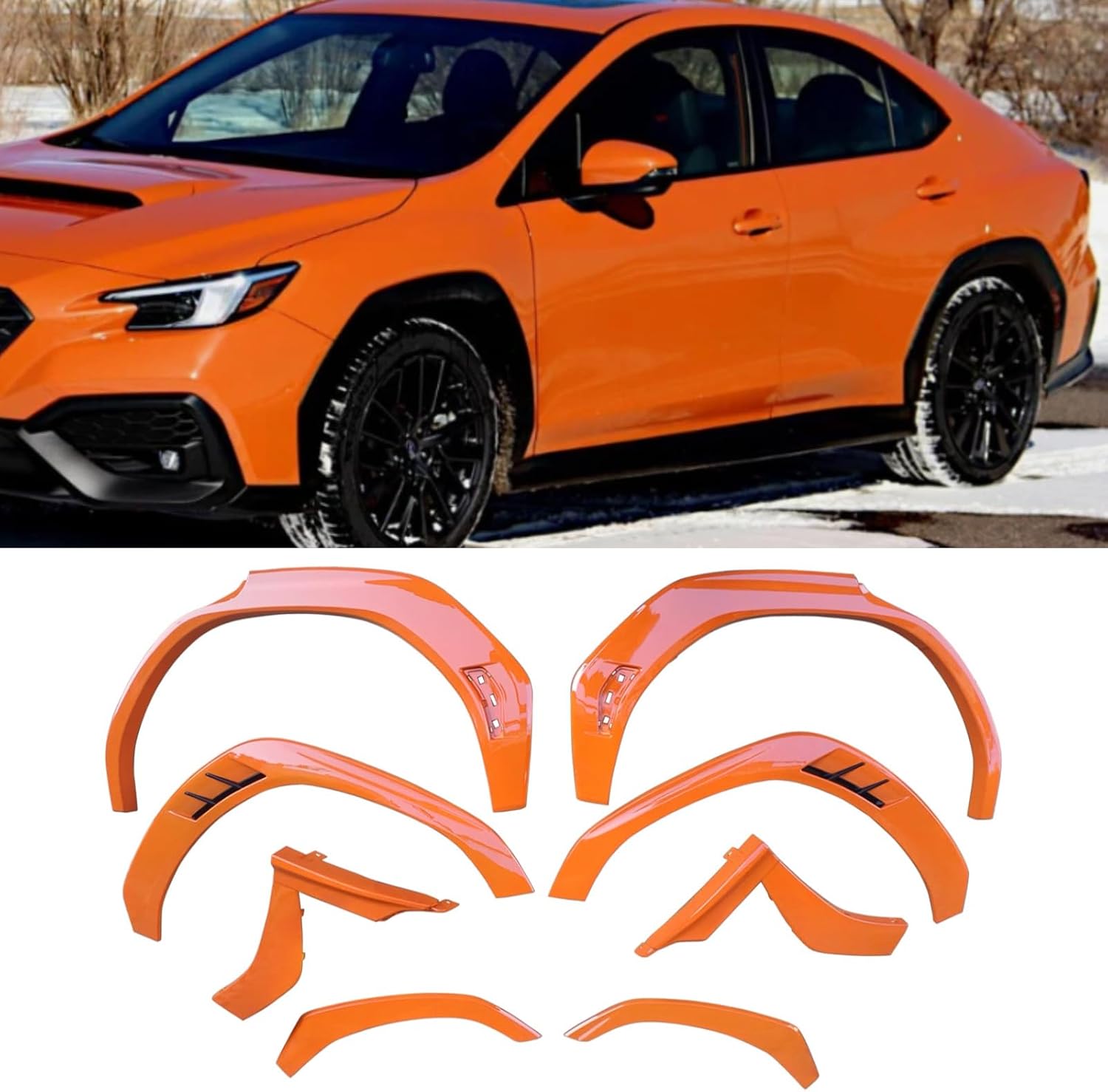 KREACJA Orange Fender Flares for 2022-2025 Subaru WRX - 8PC ABS Wheel Arch Protectors, Aggressive Style & Debris Defense