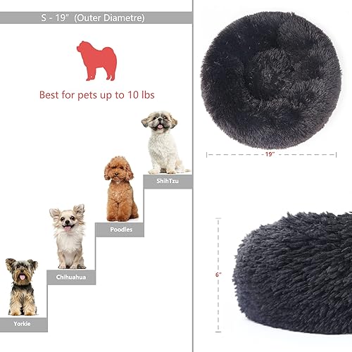 Miniatura 3 de Cama negra lavable para perros pequeños, cama mullida para perros pequeños de 19 pulgadas, cama suave para mascotas pequeñas, calmante y