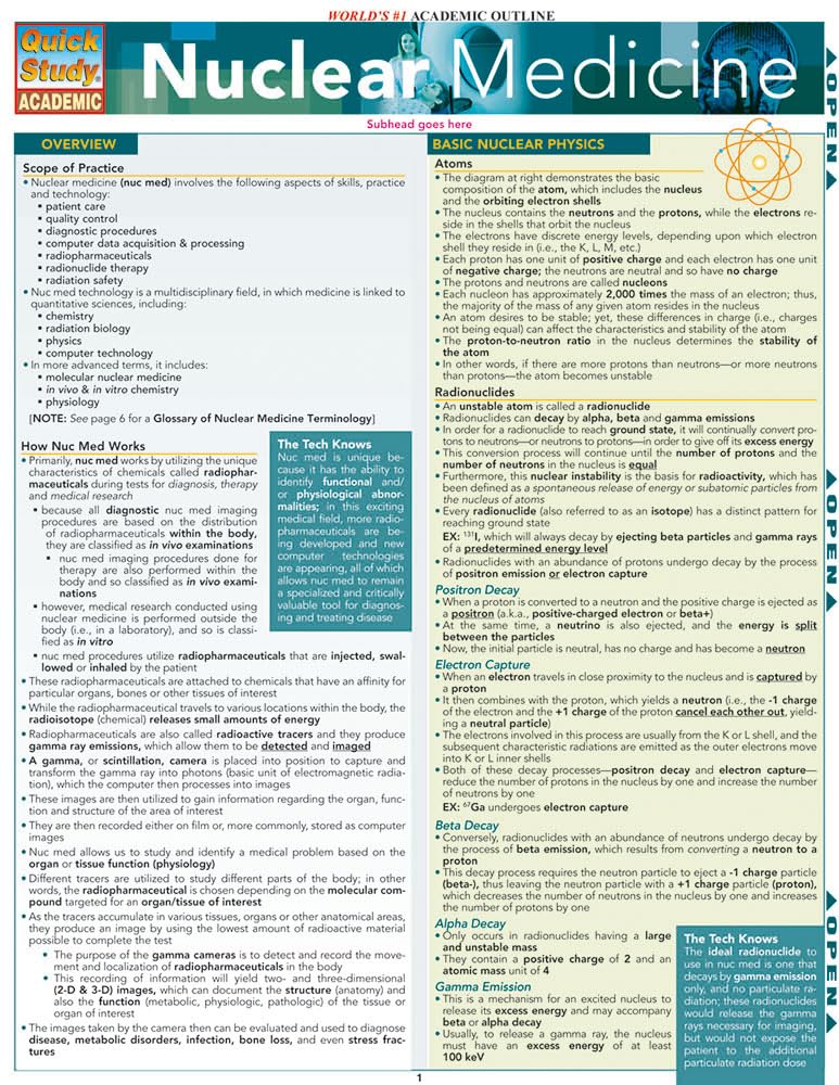 Nuclear Medicine QuickStudy Laminated Reference Guide (Quick Study Academic)