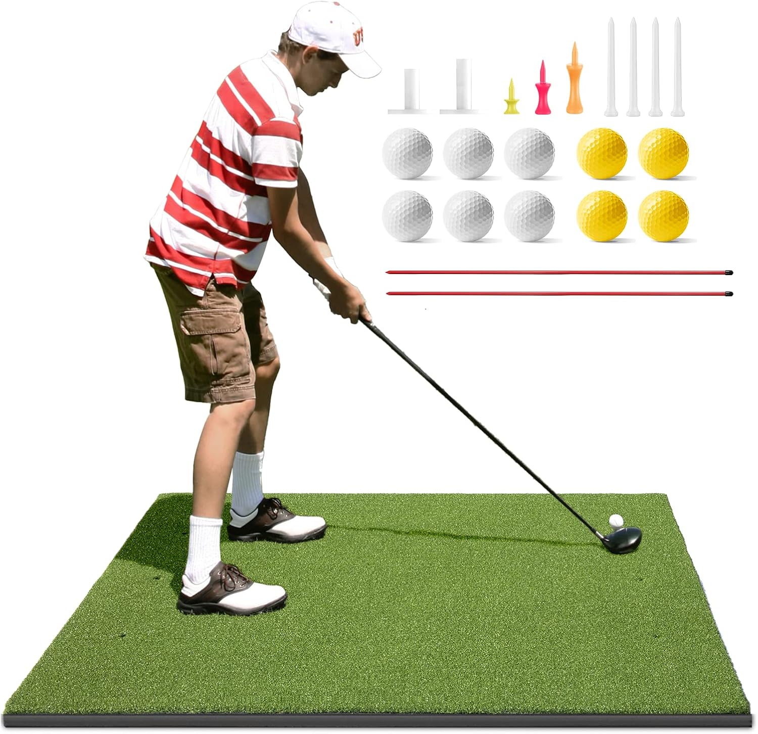 Golfguru Golf Mat, 5x4ft Artificial Turf Golf Hitting Mats Practice with Alignment Stick, 10 Golf Balls, 9 Golf Tees, Golf Hitting Training Aids for Backyard Driving Chipping Indoor Outdoor Training : Sports & Outdoors