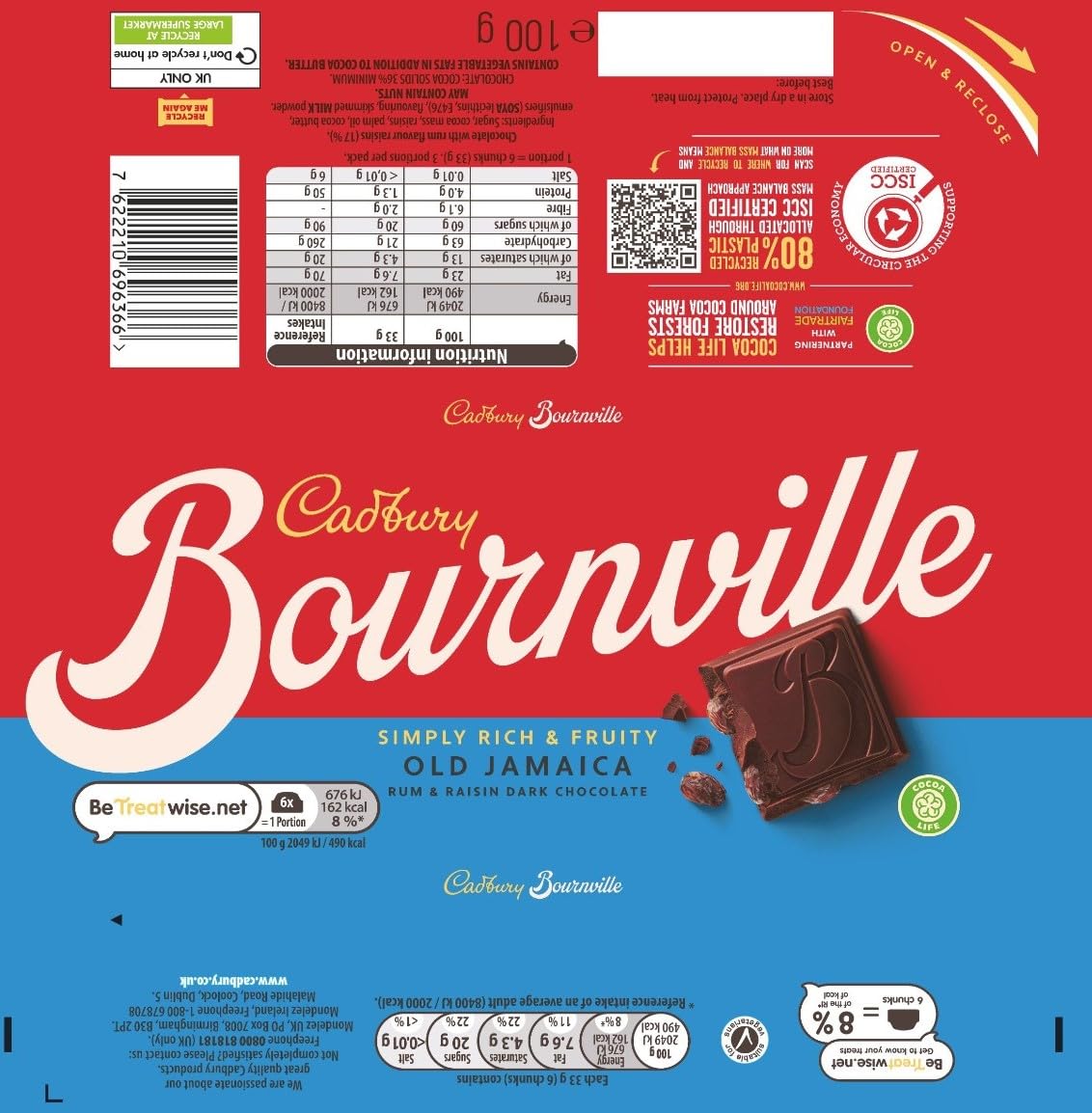 Cadbury Bournville Old Jamaica Dark Chocolate Bar, Rich Dark Chocolate With Rum & Raisin, 100 g (Pack of 1) - 3