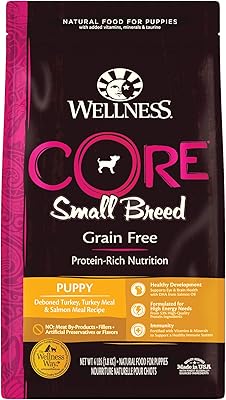 Wellness CORE Grain-Free High-Protein Small Breed Dry Dog Food, Natural Ingredients, Made in USA with Real Meat (Puppy, Turkey, 4-Pound Bag)