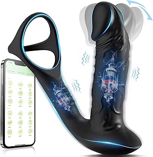 Prostate Massager Anal Vibrator with Penis Ring, 3 in 1 Anal Plug Sex Toy Anal Dildo with 9 Vibration Settings & Wiggle Motions Adult Toys, Anal Toys Butt Plug Male Sex Toys for Men, Adult Sex Toys