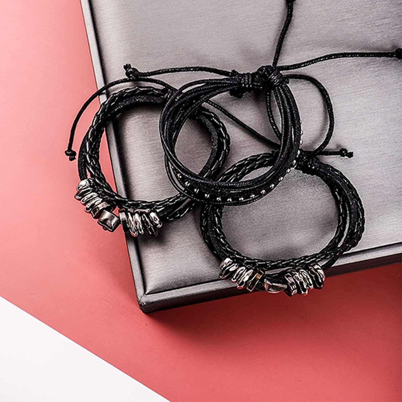 Manfnee Punk Bracelet Braided Leather for Men Women