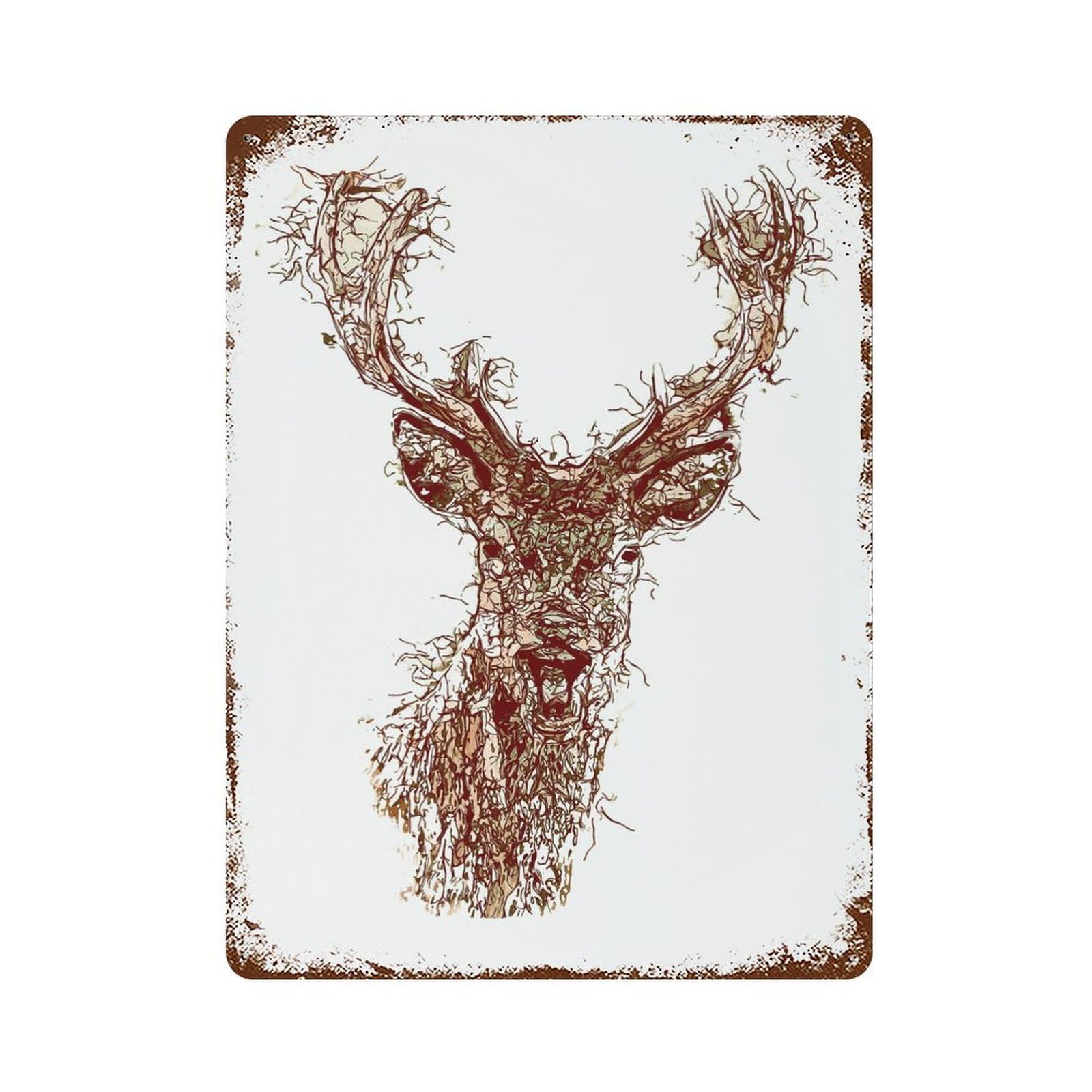 Charming Deer Horns Distressed Metal Wall Sign 15.7"x11.8", Rustic Home Decor for Farmhouse, Kitchen And Entryway Decor