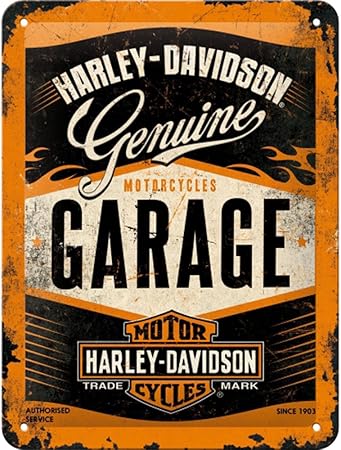 Nostalgic-Art Retro Blechschild, 15 x 20 cm, Harley-Davidson – Garage – Geschenk-Idee für Biker, Original Lizenzprodukt (OLP), aus Metall, Vintage Design, Blechschilder Sprüche