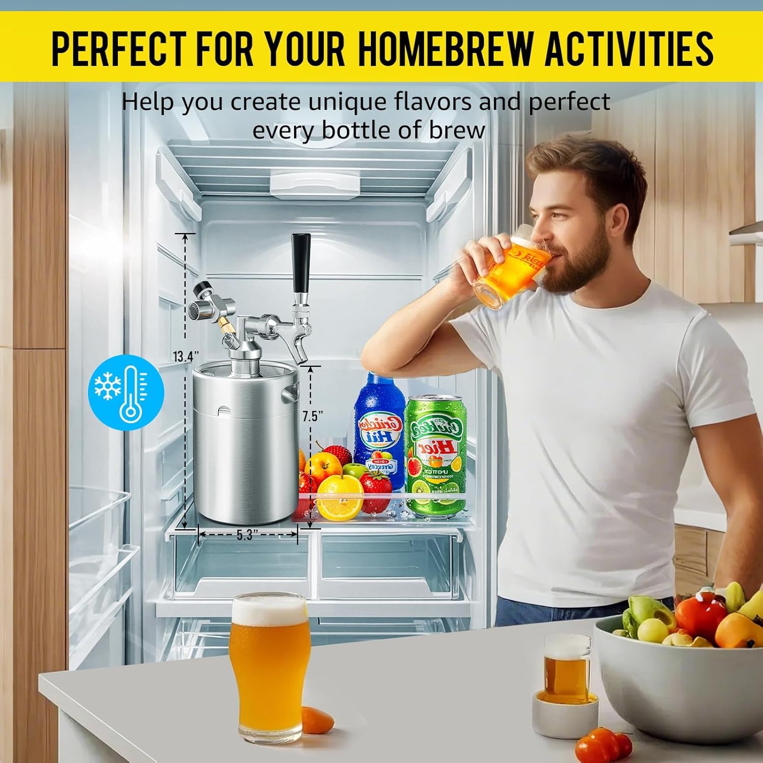 Mini sistema Kegerator de 2 L, barril de acero inoxidable con manómetro y grifo de cerveza, dispensador portátil de cerveza de barril para elaboración casera, fiesta, bar