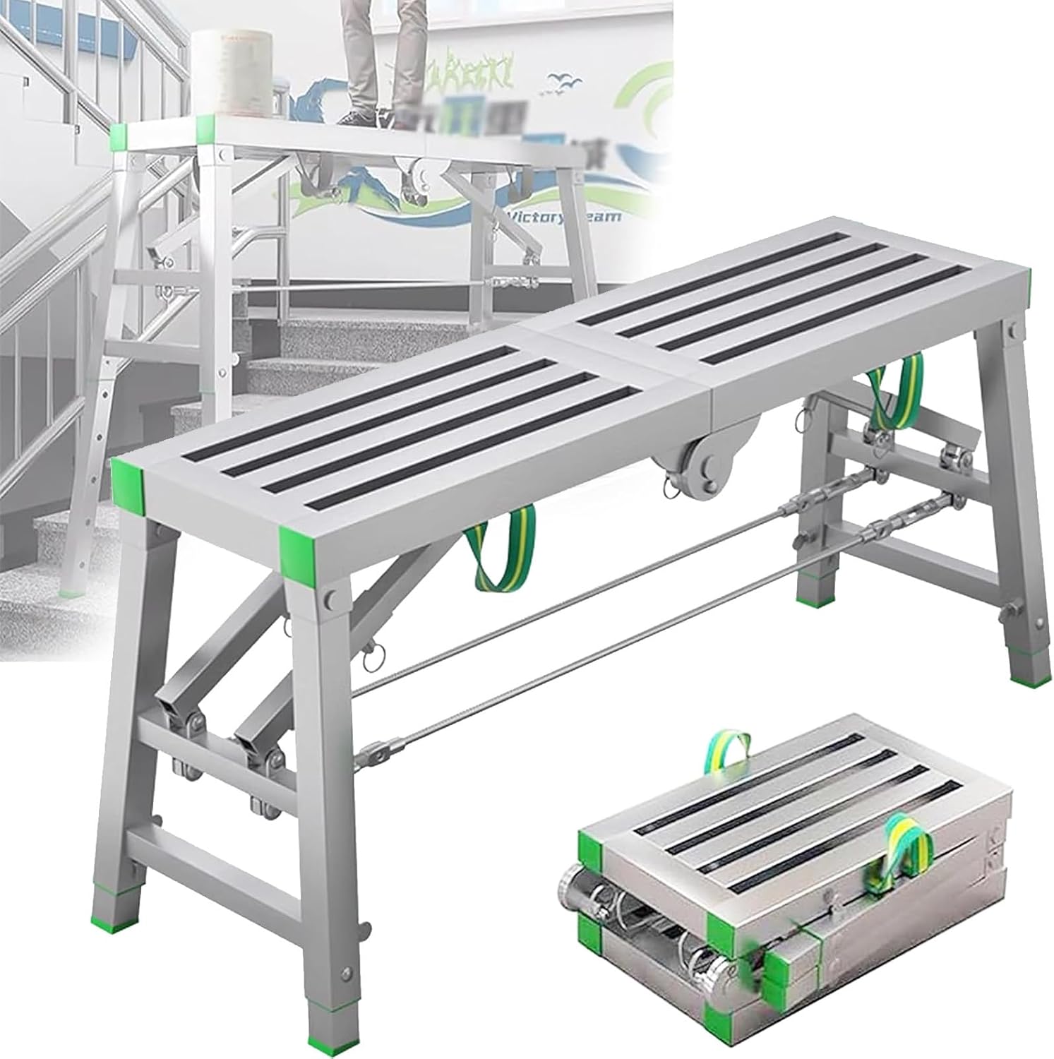 Scaffolding Equipment,Portable Folding Scaffolding Ladder, Scaffold Work Platform with Adjustable Height, Multipurpose Rustproof Work Bench Metal Stand for Car Washing, Painting,70in(180cm)