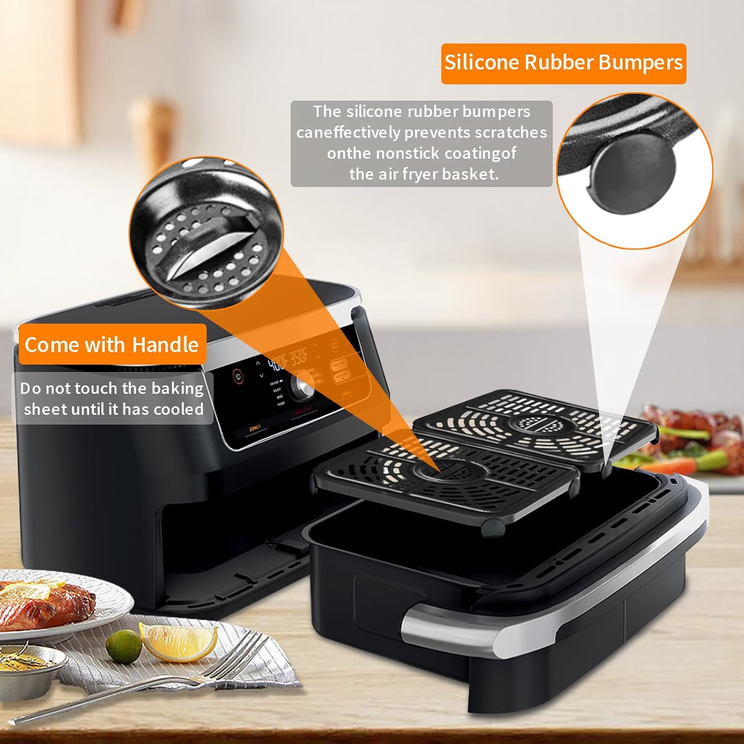 GWY Air Fryer Tray for Ninja Foodi 11 Quart 7-in-1 MegaZone XL FlexBasket Air Fryer, 2 Packs Replacement Air Fryer Crisper Plate Grill Pan Grill Plate Accessories with Rubber Bumpers, Dishwasher Safe