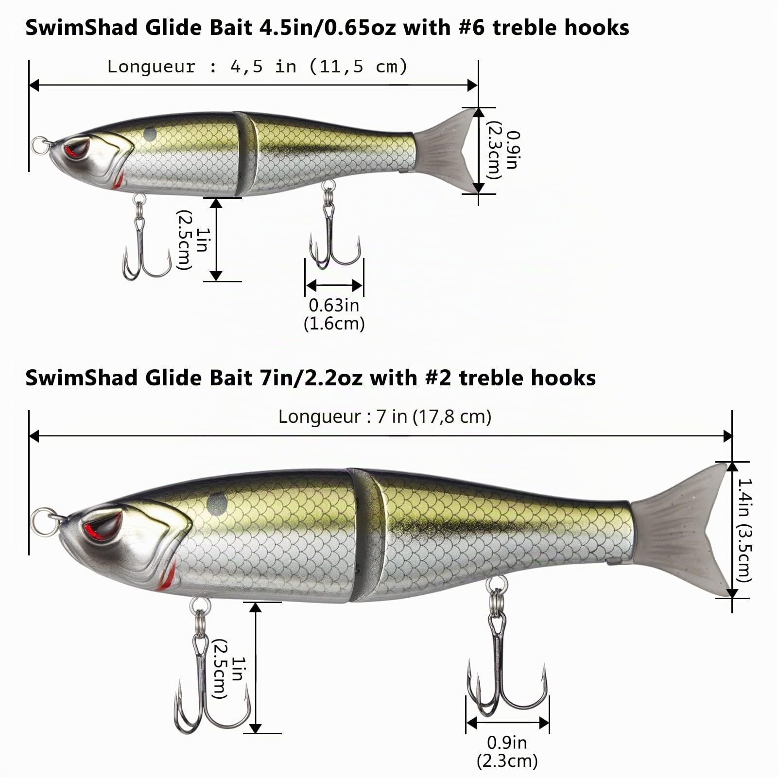 Bassdash Lot de 3 Combinaison d'appâts de pêche SwimShad Glide Baits Leurres Coulissants Swimbait Articulé pour Achigan, Brochet, Saumon, Truite, Maskinongé - Lot de 3