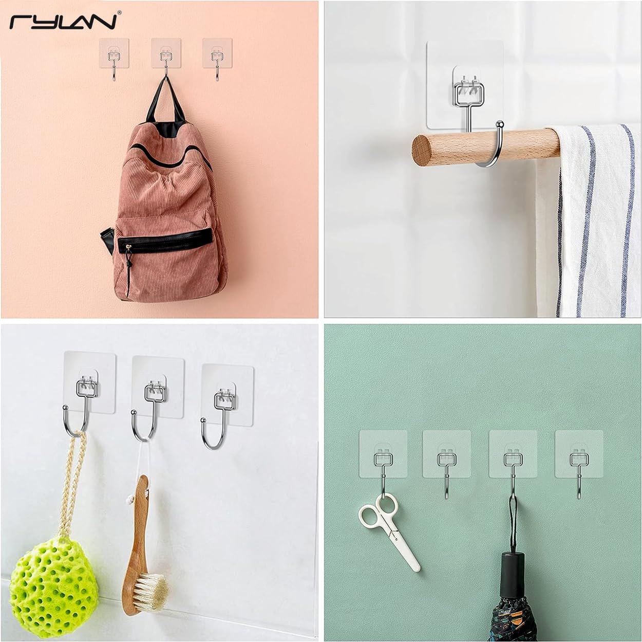 Rylan Wall Hooks - 10 Pack Strong Adhesive Hooks -3 Rylan Wall Hooks - 10 Pack Strong Adhesive Hooks -3