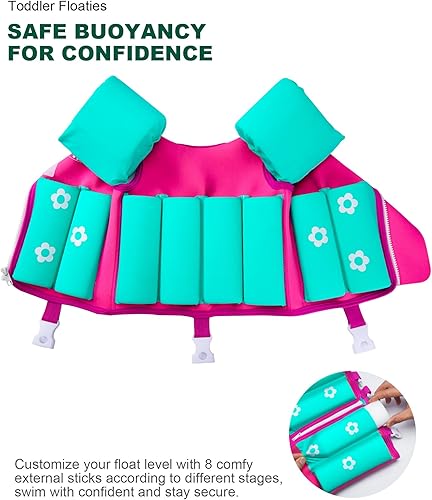 Miniatura 5 de Flotadores de piscina para niños de 1-2-3-5-7-9 años, chaleco de natación para niños pequeños de 20-30-50-70 libras, cómoda chaqueta flotante para