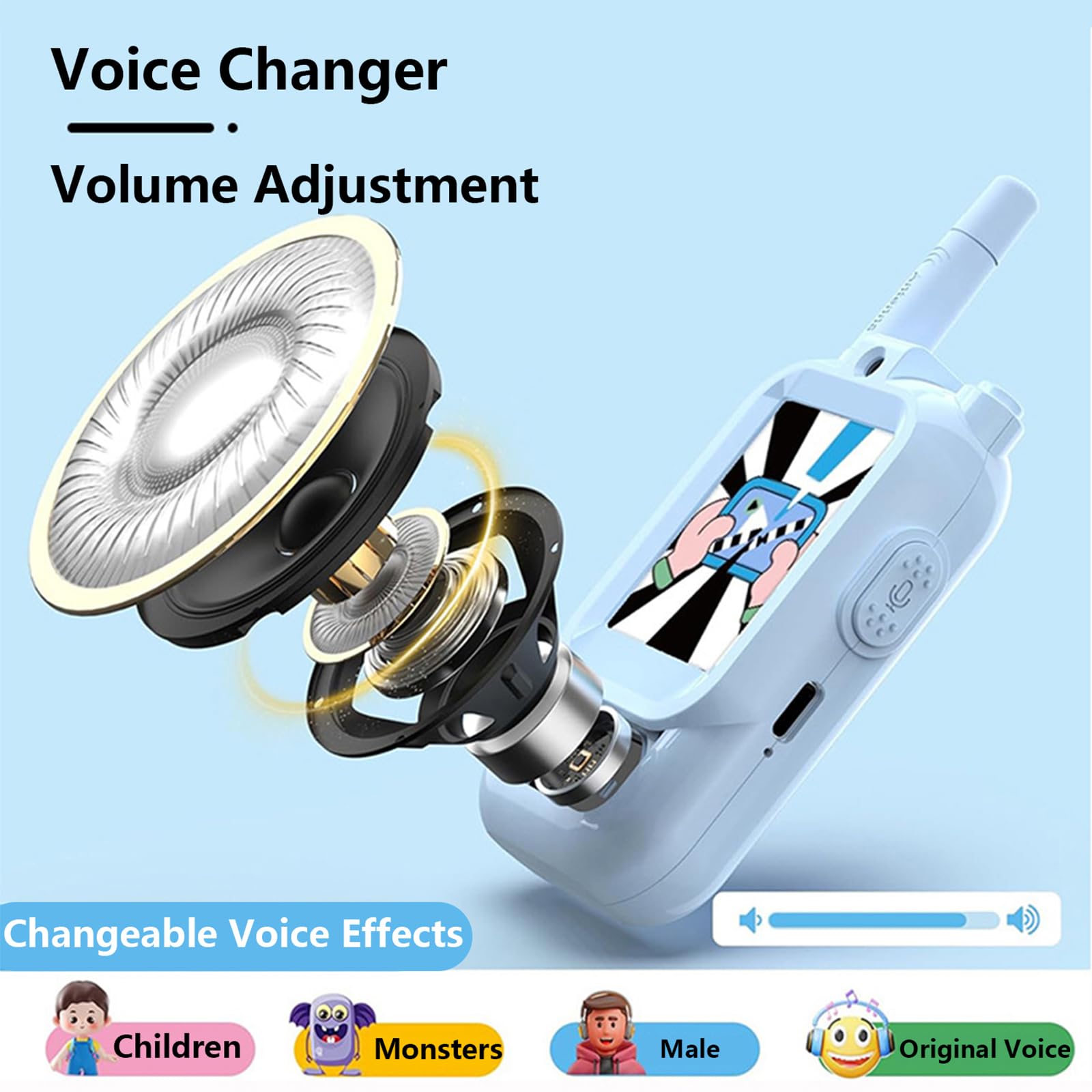 Talkies-Walkies VidéO pour Enfants,Lot De 2 Pack Portables Rechargeables avec CaméRa HD Et Changeur Voix,Jeux D'IntéRieur D'ExtéRieur Toute La Famille,IdéAl Le Camping RandonnéE(Blue+Blue)