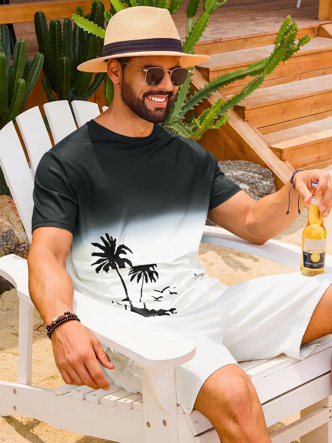 Runcati Mens Short Sleeve T-Shirts Casual Graphic Gradient Printed Tee Crewneck Summer Beach Hawaiian Vintage Shirts