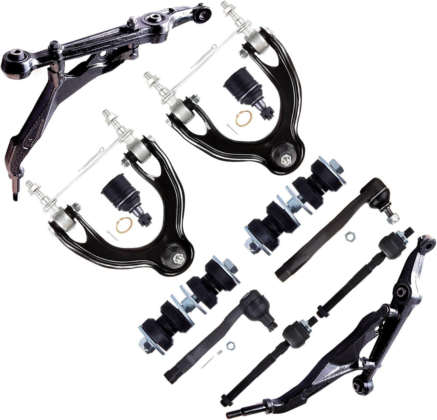 SCITOO 12PC Front Suspension Kit for Civic Civic del Sol Inner Tie Rod Ends Lower Ball Joints Lower Control Arms Outer Tie Rod Ends Front Sway Bar End Links Upper Control Arms Auto Parts