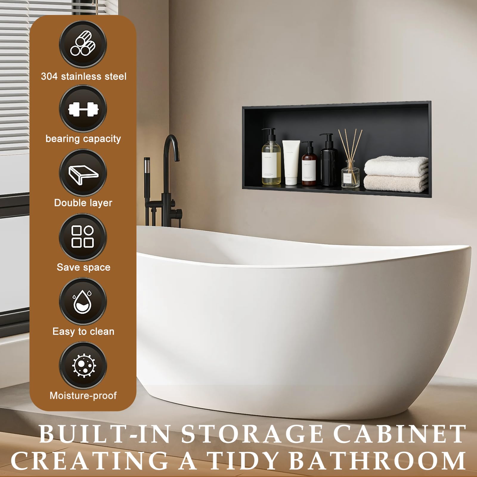 Niche de Douche,Niche Salle de Bain a Encastrer en Acier Inoxydable 304,70.5x30.5x12.5cm Niche Murales,Pas de Carrelage Nécessaire,Scellé et Étanche