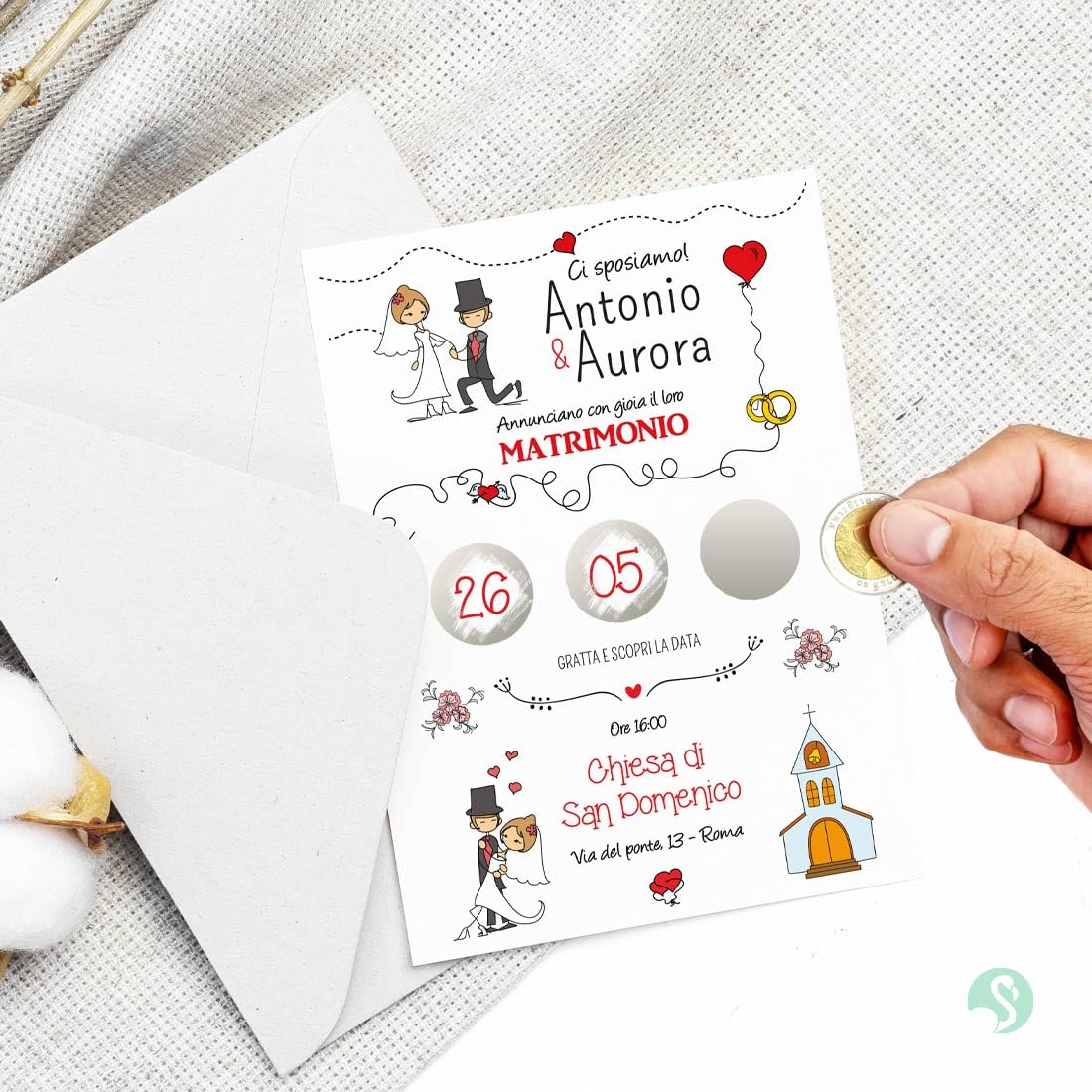 Partecipazioni Matrimonio Gratta e scopri la Data “Wedding Sky” - Set completi da 25-50 -100 (50)