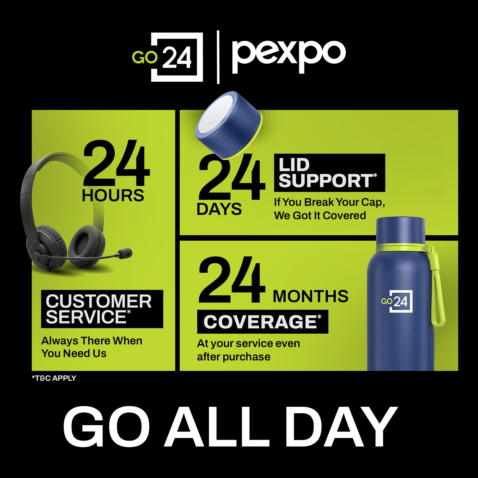 Go24 pexpo Stainless Steel Water Bottle 1 LTR | Thermosteel Flask — Amazon image 2