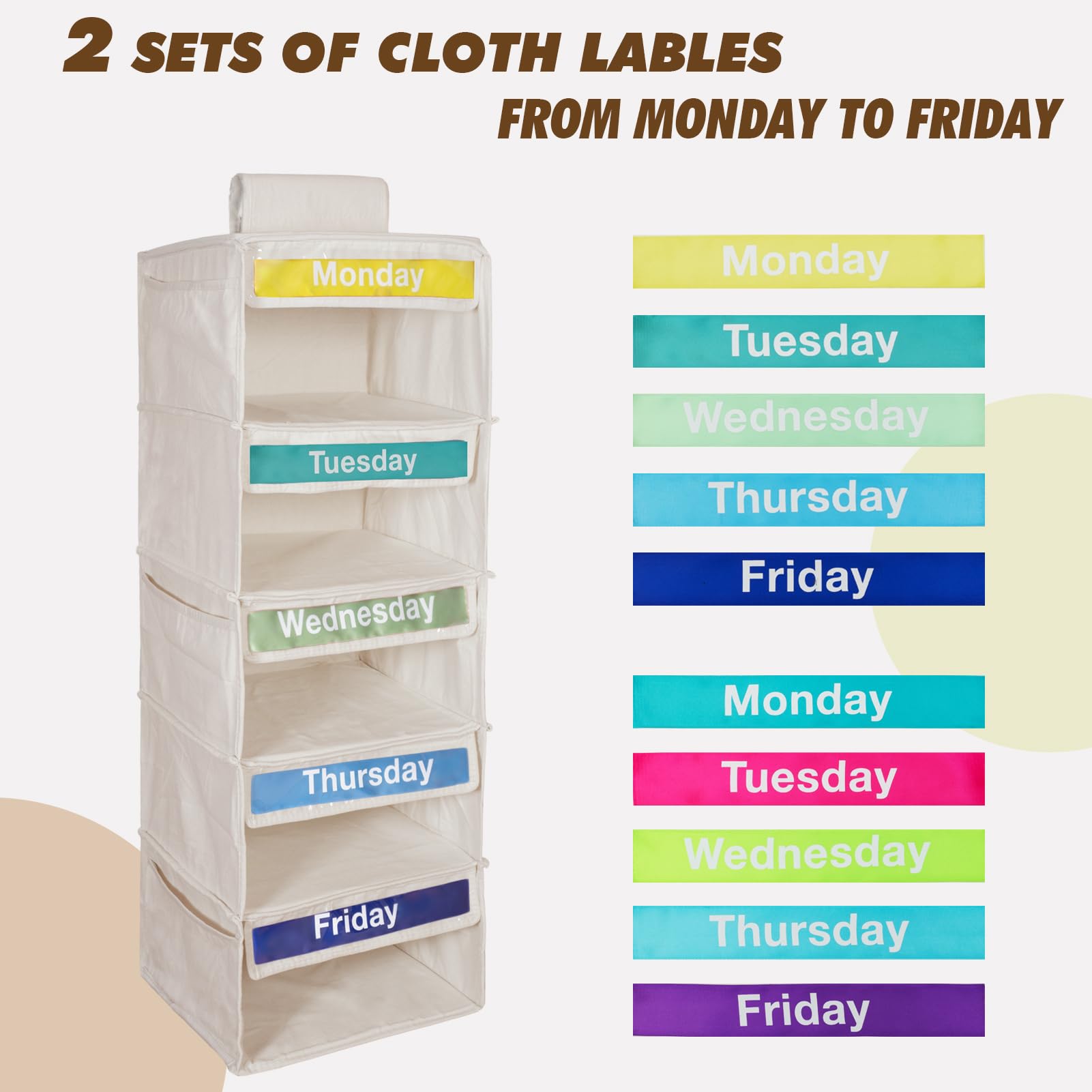 Three Sweet Peas Co 5-Plank Wekelijkse Kleding Organizer voor Kinderen (33) Weekdag I Schooldag van de Week Maandag tot en met Vrijdag Organizer, Wit