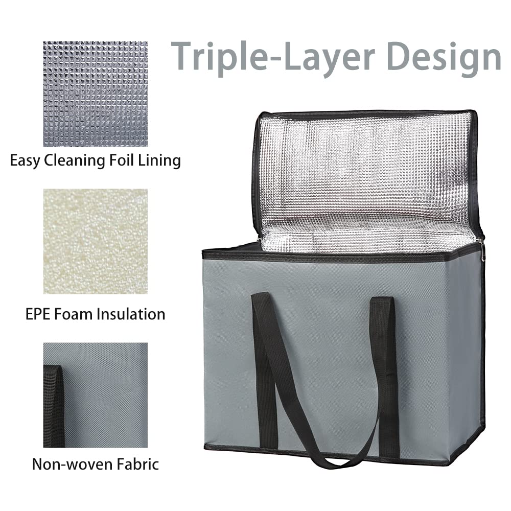 Bodaon 2-Pack Insulated Reusable Grocery Bag with Top, X-Large Frozen Foods Cold, Cooler Shopping Accessories, Insullated Bags, Dark Grey - Image 5