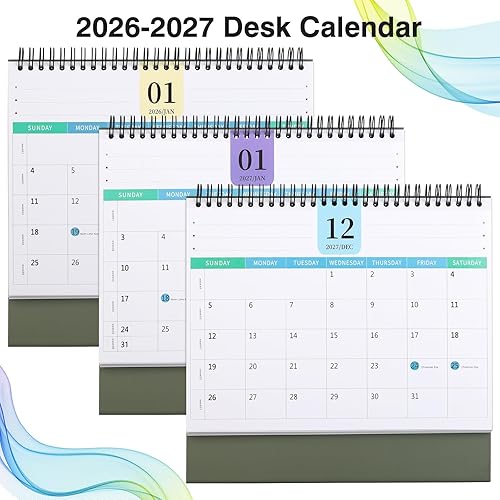 Miniatura 48 de Calendario de escritorio 2026-2027, calendario de 2 años desde enero de 2026 hasta diciembre de 2027, planificador mensual de mesa con calcomanías