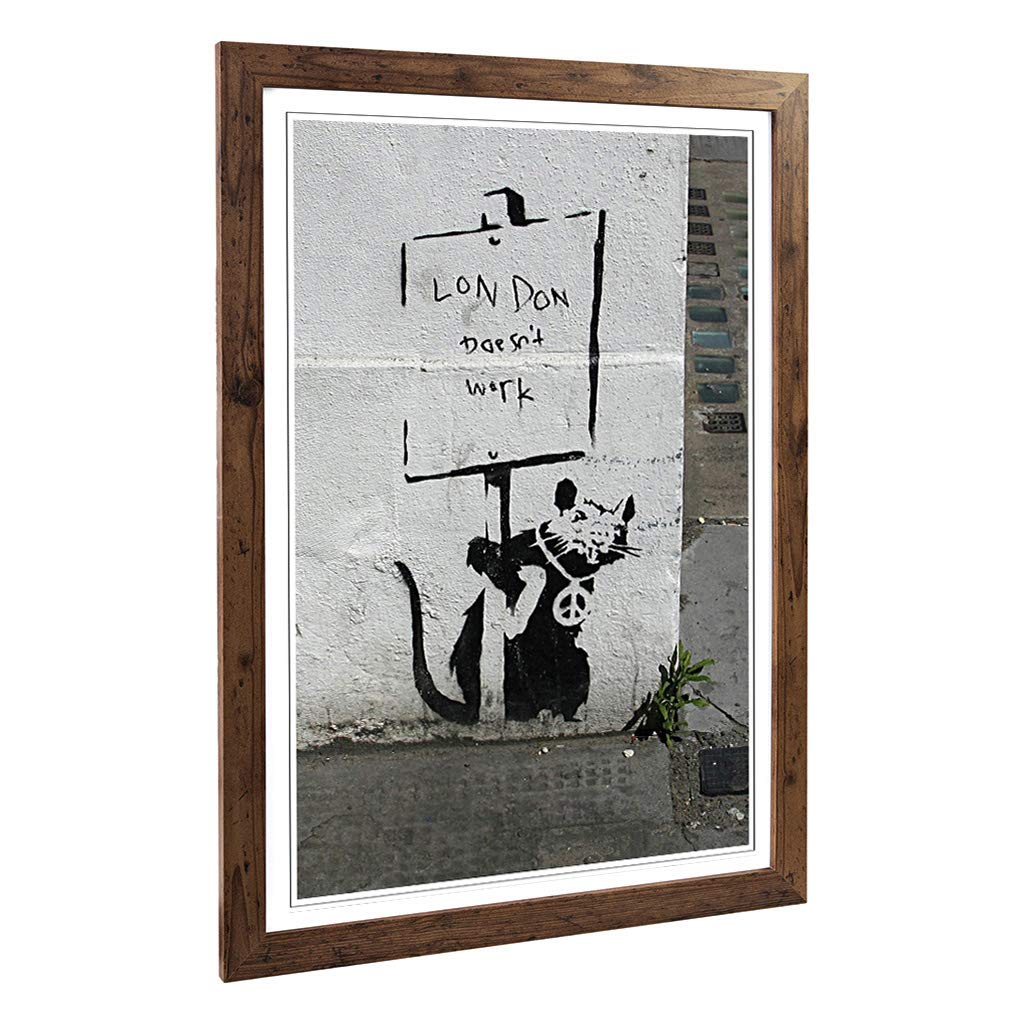 Big Box Art Framed Print of Banksy Rat Graffiti (1) Design | Wall Art Picture | Home Decor for Kitchen, Living Room, Bedroom, Hallway, Walnut, A2 / 24.5x18 Inch / 62x45cm