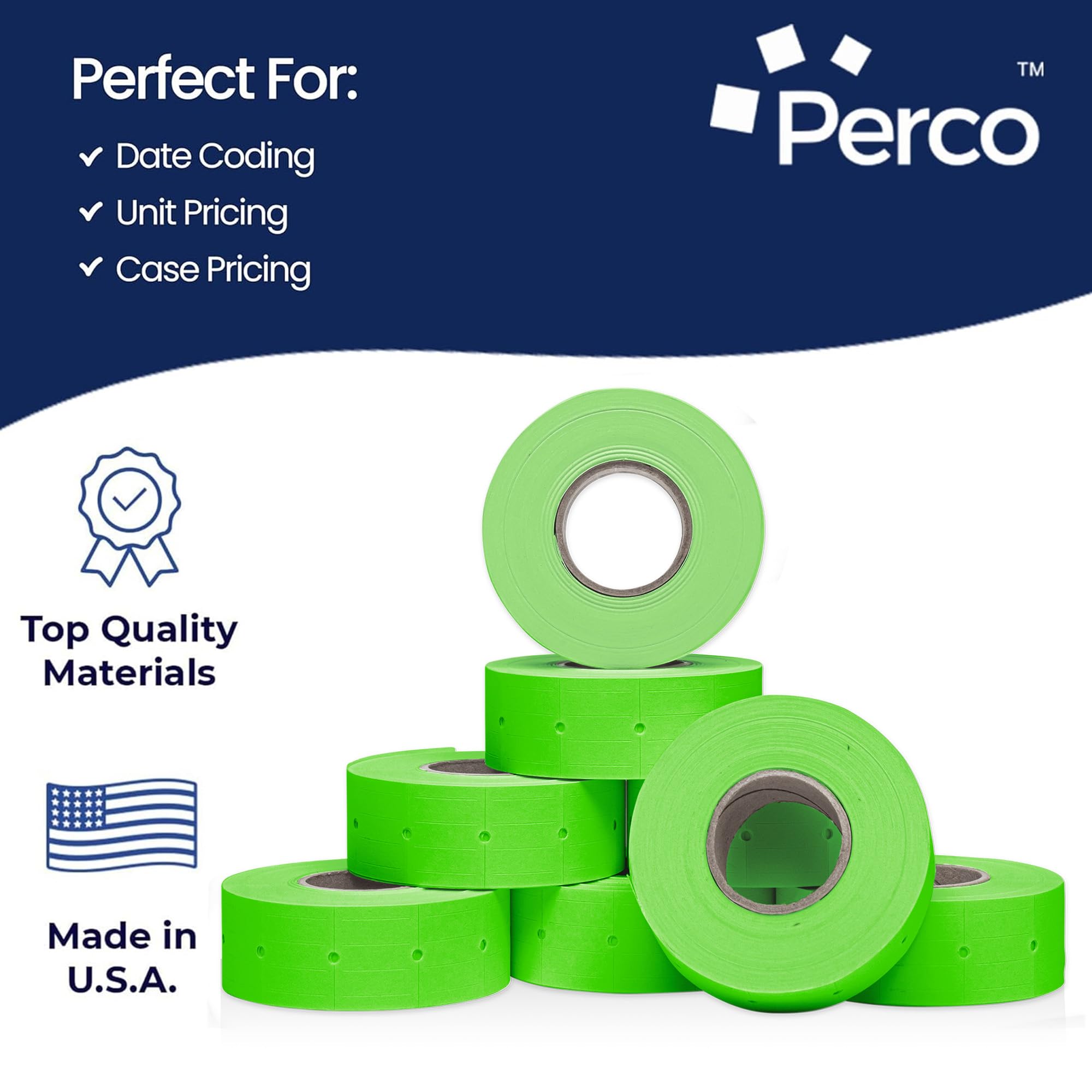 Etiquettes Perco Vert Fluo pour Perco 2 lignes Labeler Gun - 1 manchon - 6000 étiquettes