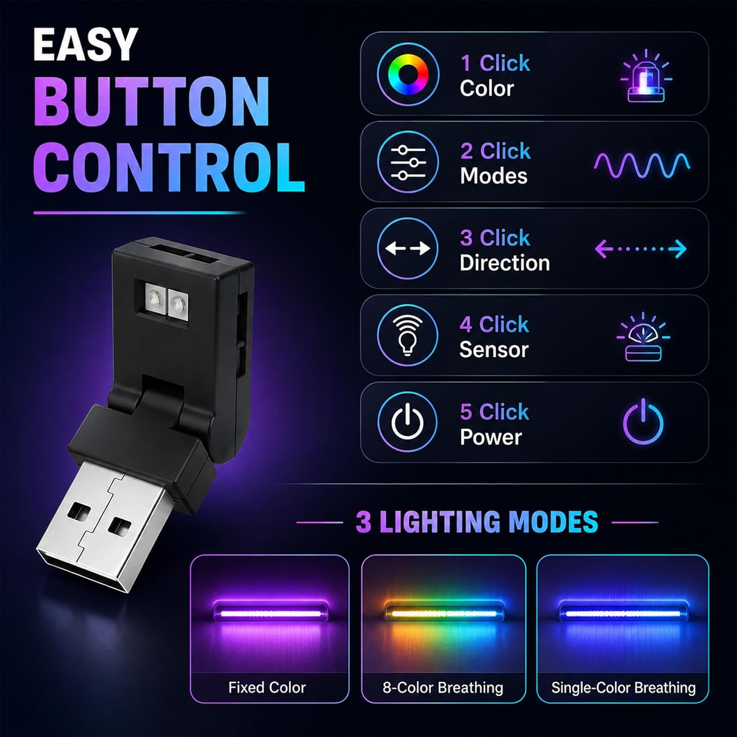 2 PCS Mini USB LED Light, Adjustable Car Interior Ambient Lamp image 4